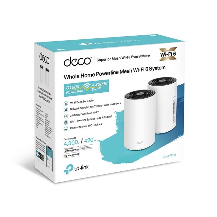 Домашня Powerline Mesh Wi-Fi система TP-LINK DECO PX50 2PK AX3000, 3xGE LAN/WAN, Powerline G1500