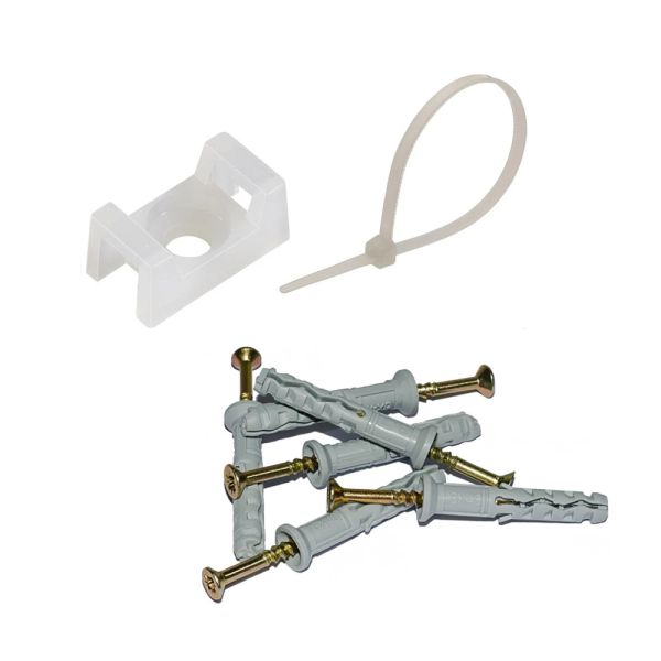 Монтажний комплект: Стяжка Relfix 5 x 450 мм (100 шт/уп) біла + Майданчик для стяжки під дюбель 16 x 22 мм білий (100шт)+ Дюбелі швидкого монтажу 6 x 40 мм потай (100 шт/уп)