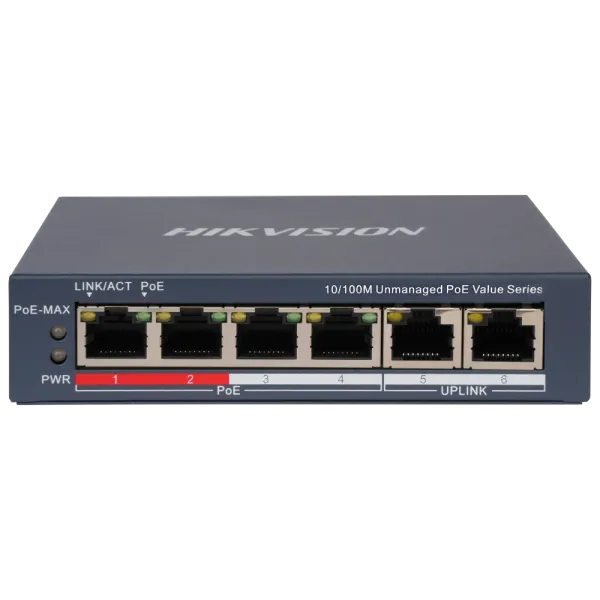 Hikvision DS-3E0106P-E/M(B) POE Комутатор 4 порти некерований