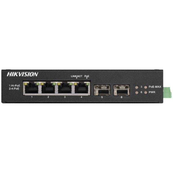 Некерований гігабітний PoE комутатор Hikvision DS-3T0506HP-E/HS з 4 портами PoE