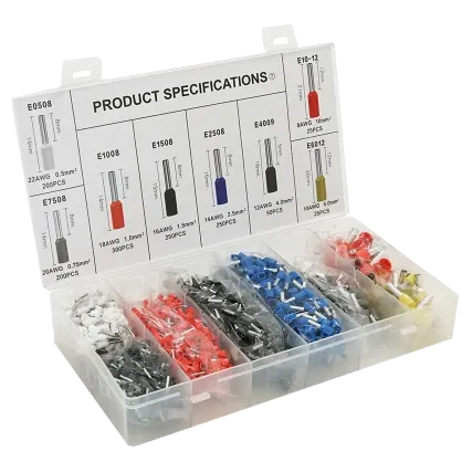 (E0508-200 E2508-250,E1008-300,E1508-250,E4009-50,E7508-200,E1012-25,E6012-25) Набір клем/наконечників 1300шт