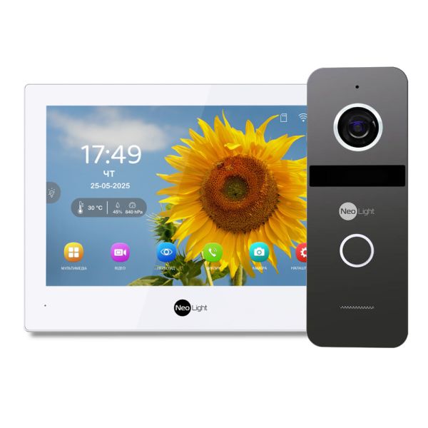 Комплект Neolight ALPHA Hybrid IP KIT Graphite: гібридний відеодомофон 8" з Wi-Fi, 2 Мп відеопанель та PoE адаптер для панелі виклику
