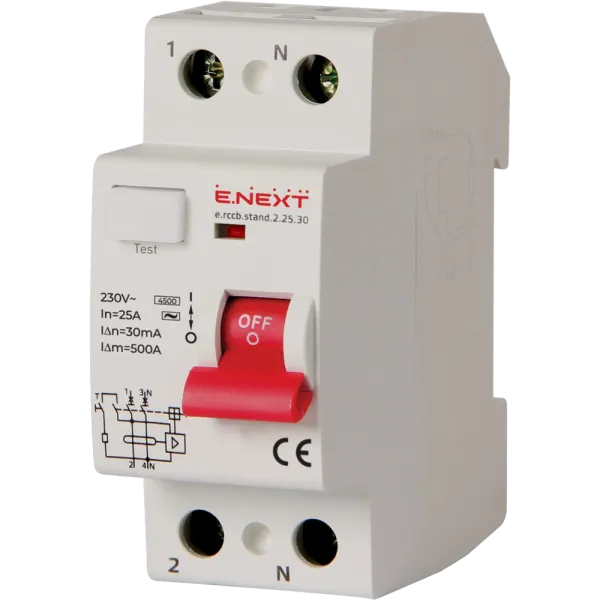 Enext e.rccb.stand.2.25.30 2р, 25А, 30mA Вимикач диференційного струму