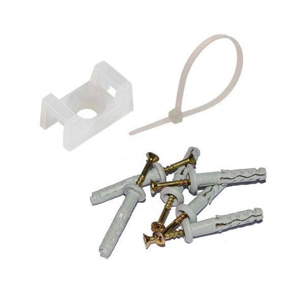 Монтажний комплект: Стяжка Relfix 4 x 200 мм (100 шт/уп) біла + Майданчик для стяжки під дюбель 9 x 15 мм біла (100шт) + Дюбеля швидкого монтажу 6 x 40 мм гриб (100 шт/уп)