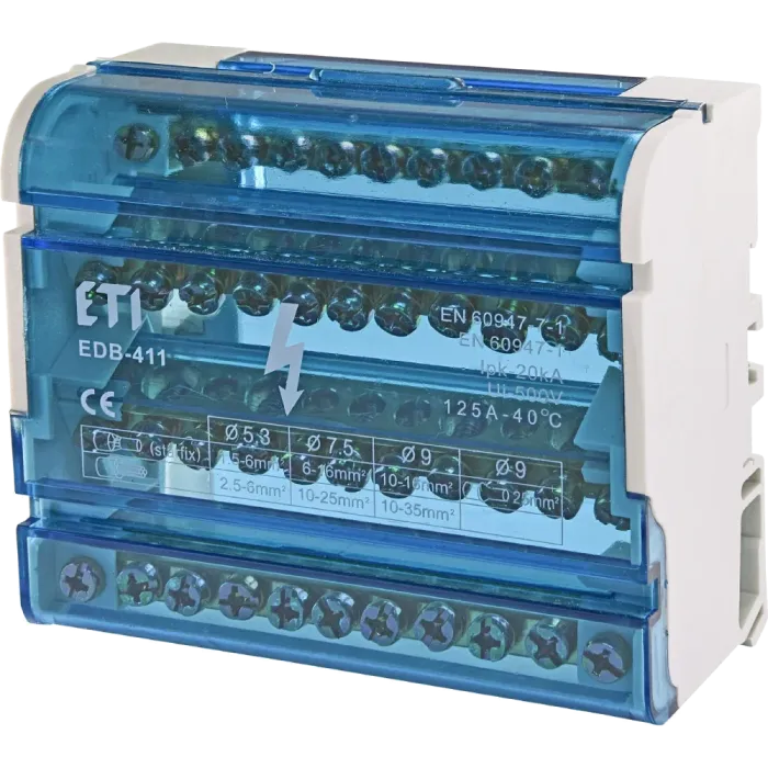 ЕТІ EDB-411 Блок розподільчий (4p, 3L+PE/N) 125A 11 виходів