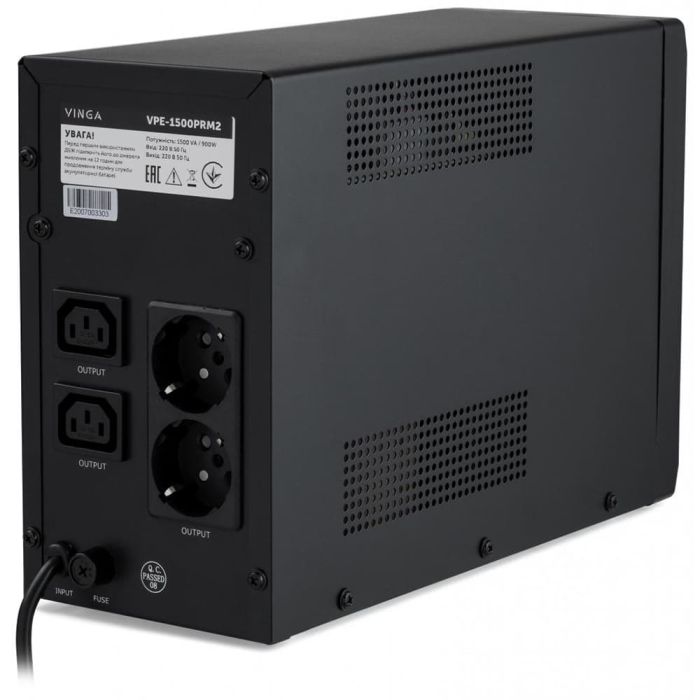 Джерело безперебійного живлення Vinga VPE-1500PRM2 1500ВА / 900 Вт з LED-індикацією у металевому корпусі