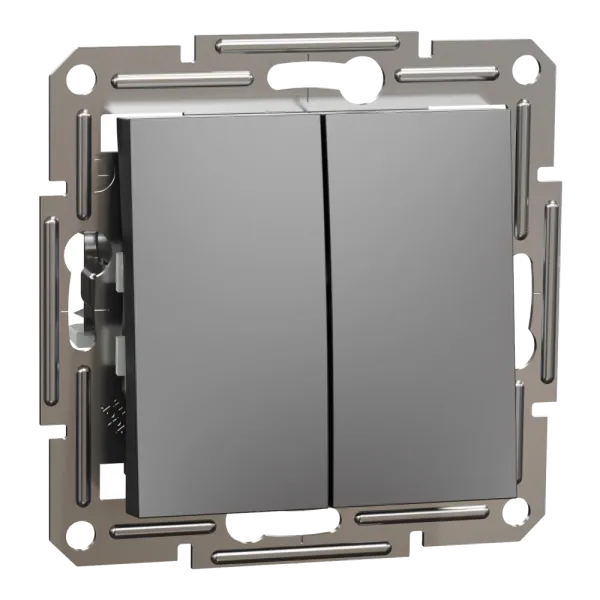 Schneider Electric EPH0300171 Asfora Вимикач 2-клавішний антрацит, пластик, без підсвічування та індикації, для врізного монтажу