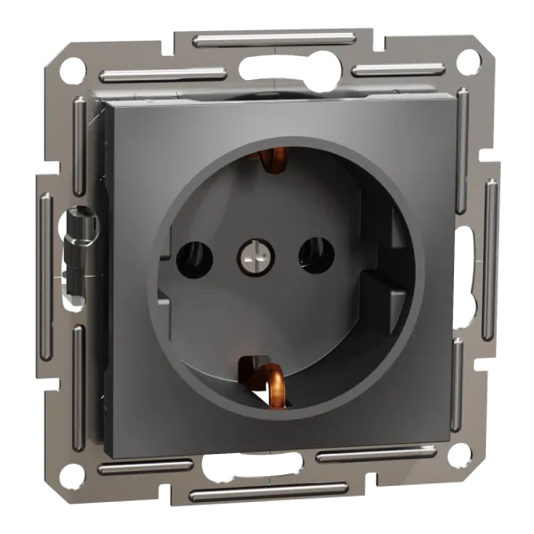 Schneider Electric EPH2900171 Asfora Розетка 220В антрацит, пластик, із заземленням, Schuko, без захисної кришки, без шторок, для врізного монтажу
