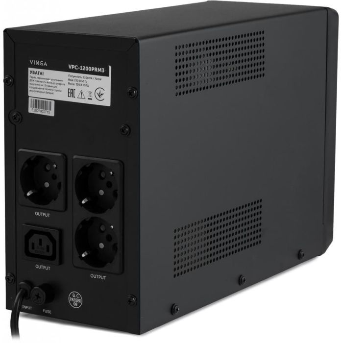 Джерело безперебійного живлення Vinga VPC-1200PRM3 1200ВА / 720 Вт з LED-дисплеєм у металевому корпусі