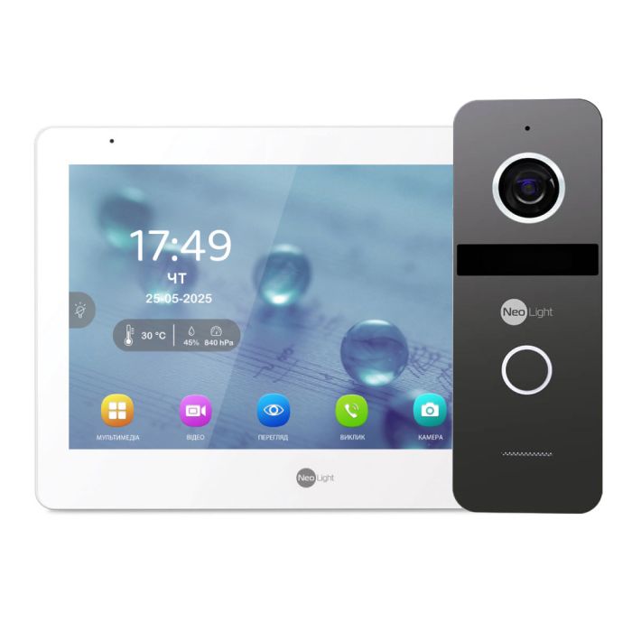 Комплект Neolight MEZZO Hybrid IP KIT Graphite: гібридний відеодомофон 10.1" з Wi-Fi, 2 Мп відеопанель та PoE адаптер для панелі виклику