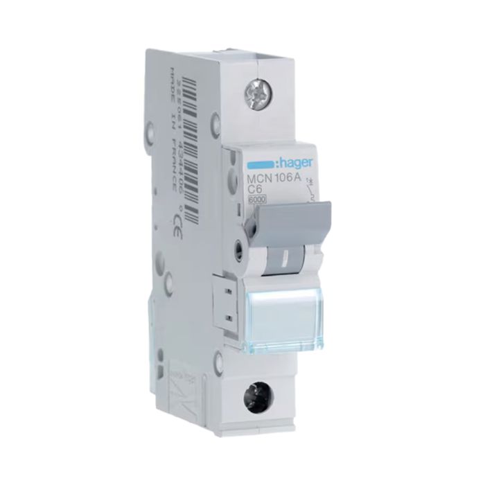 Автоматичний вимикач Hager MCN106A 1P 6 кА C-6A 1M