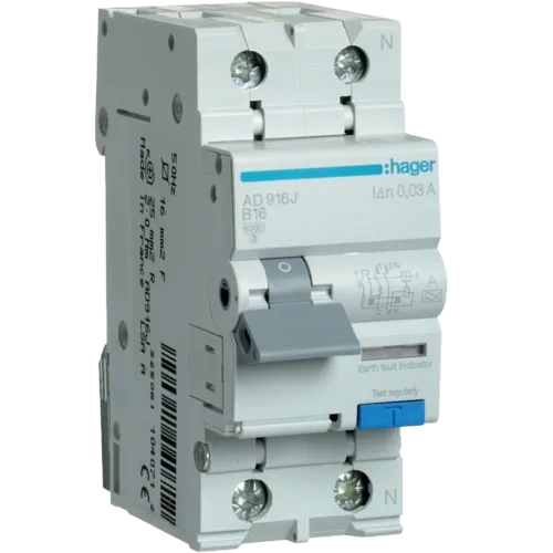 Hager 1P+N 6kA B 16A 30mA A Диференційний автоматичний вимикач