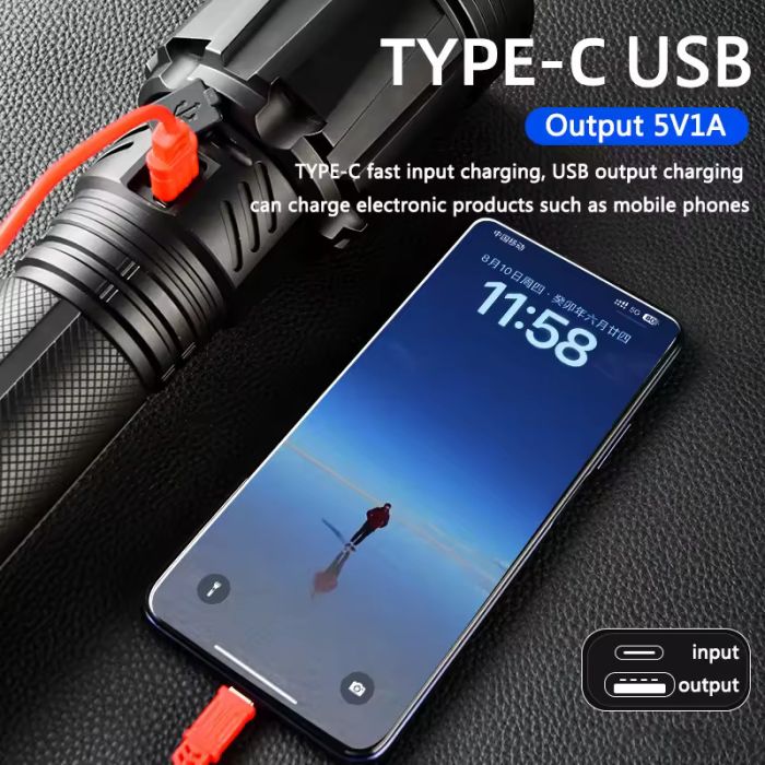Зенитно-поисковый фонарь YEMAO YM-G999-60W, 5000LM, аккумуляторы 8x18650 (8x3200 mAh), чехол