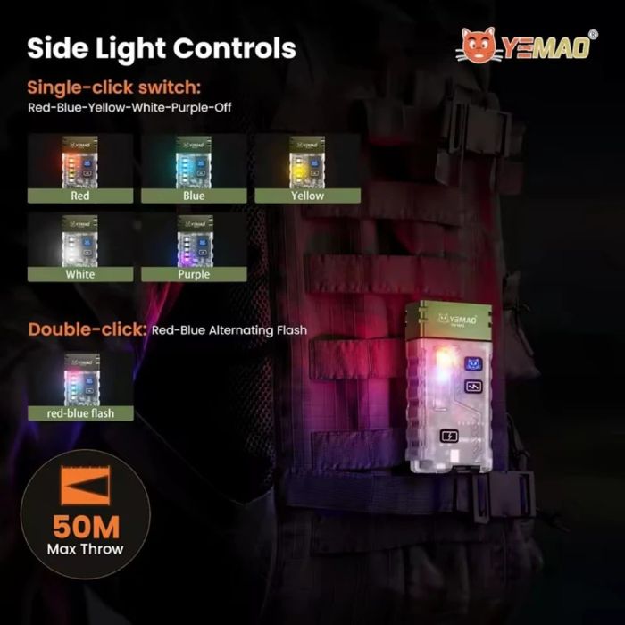 Портативный фонарь YEMAO YM-M42, 800LM,  аккумулятор 350 mAh, зажигалка, RGB