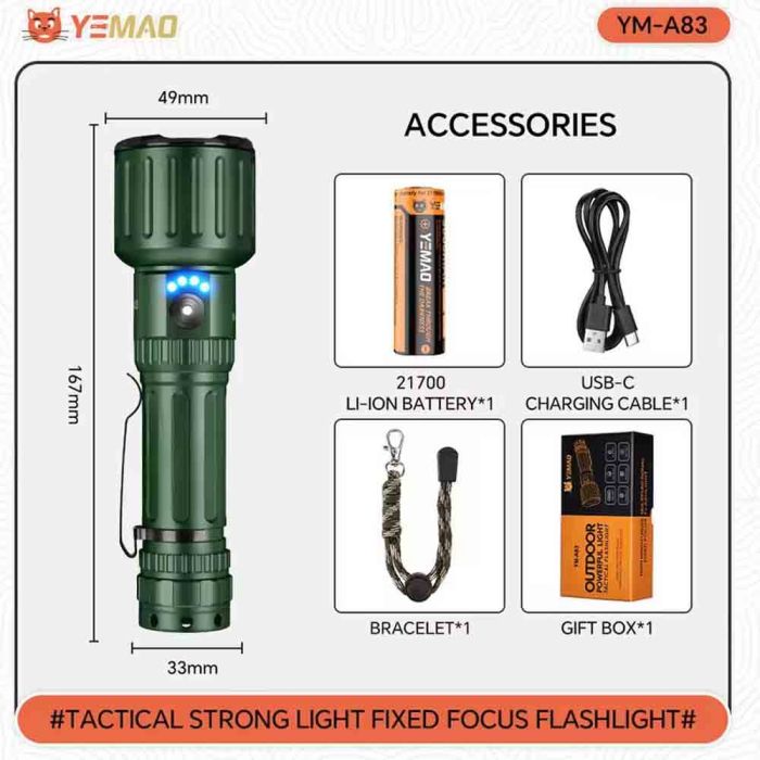 Фонарь YEMAO YM-A83 3KX50, 1x21700, ЗУ Type-C