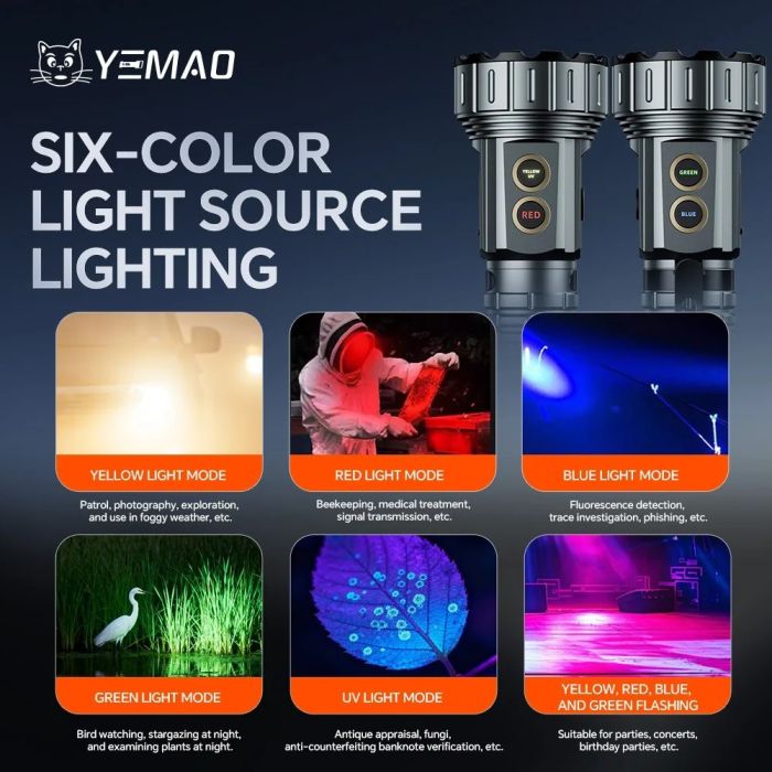Фонарь YEMAO YM-F996 8LED(RGB), 1x21700, ЗУ Type-C, колпачек, магнит