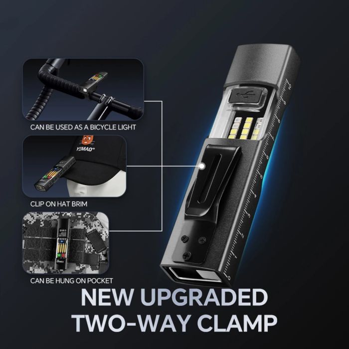 Фонарь YEMAO YM-M31-UV P50+UV+SMD(RGB), Li-Ion аккумулятор, ЗУ Type-C, магнит, зажим