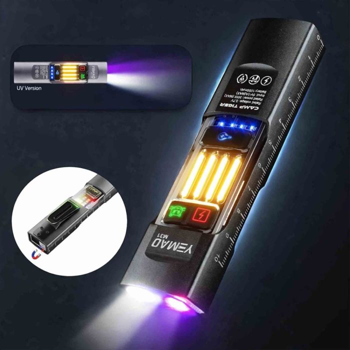 Фонарь YEMAO YM-M31-UV P50+UV+SMD(RGB), Li-Ion аккумулятор, ЗУ Type-C, магнит, зажим