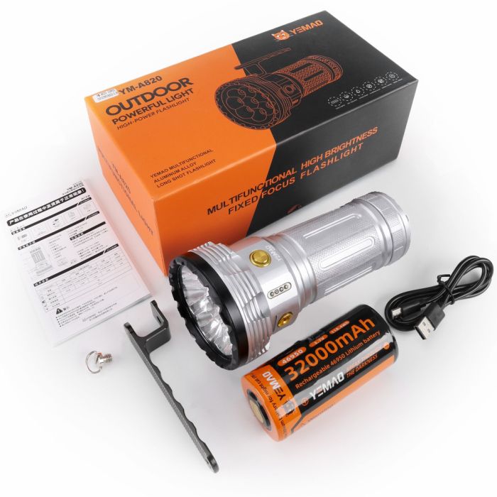 Фонарь YEMAO YM-A820B 8XHP, 1x46950, ЗУ Type-C