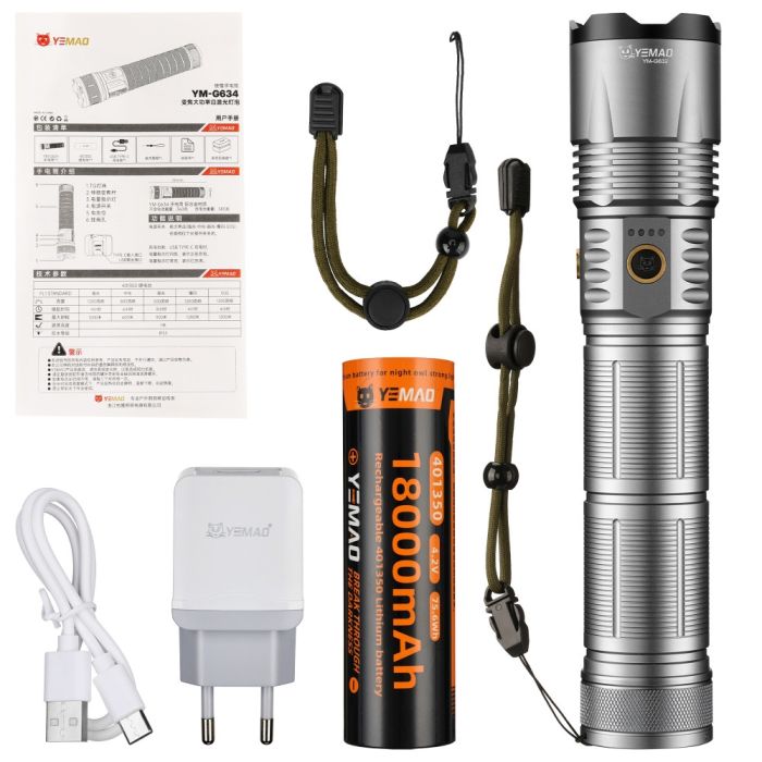 Фонарь YEMAO YM-G632 TG 30W, 1x401350, Power Bank, ЗУ Type-C, zoom, кейс