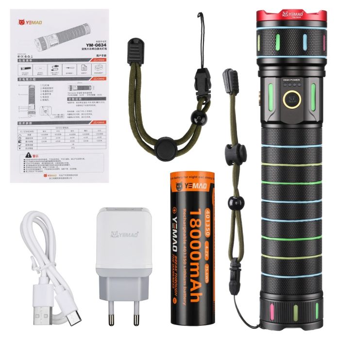 Фонарь YEMAO YM-G634 TG 30W, 1x401350, Power Bank, ЗУ Type-C, zoom, кейс