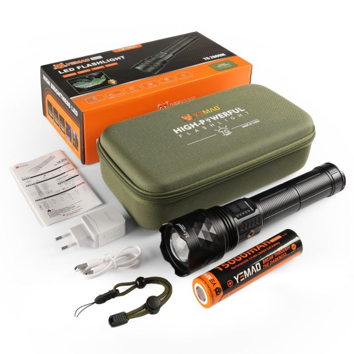 Фонарь YEMAO YM-G641 TG 60W, 1x33140, Power Bank, ЗУ Type-C, zoom, кейс