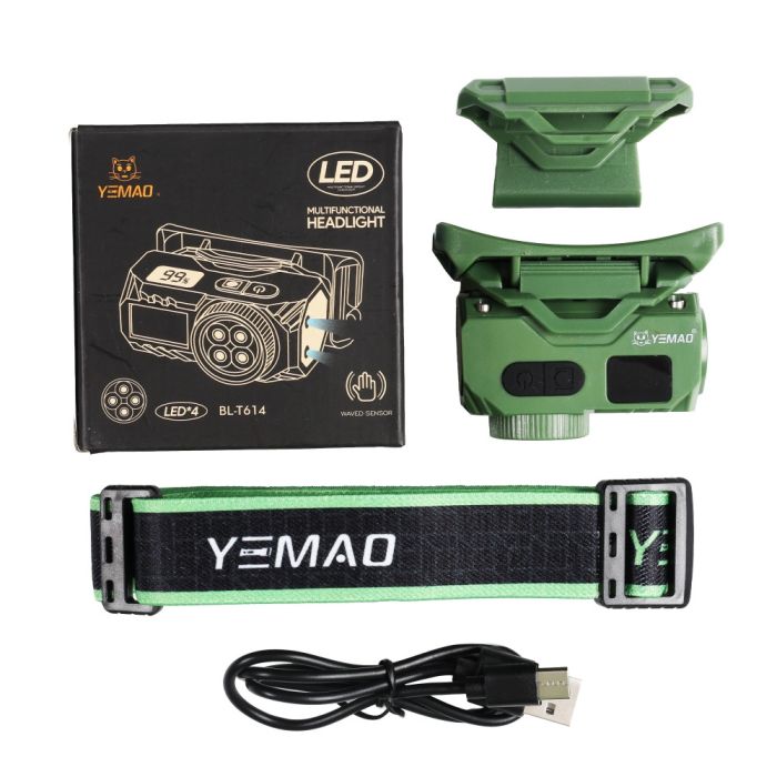 Налобный фонарь YEMAO YM-T614, 380LM, аккумулятор 700 mAh, с красным светом