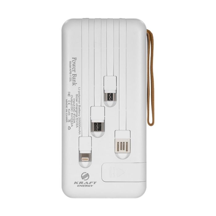 Повербанк 20000mAh Power Bank Kraft KPB-1120L White LED-ліхтар