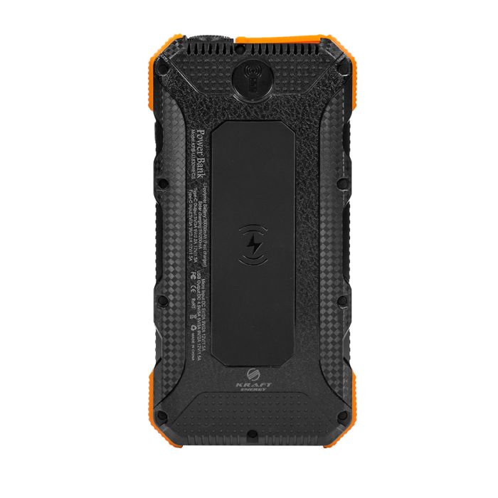 Повербанк з сонячною панеллю 20000mAh Power Bank Kraft KPB-U1830WFCS Orange бездротова зарядка LED-ліхтар 