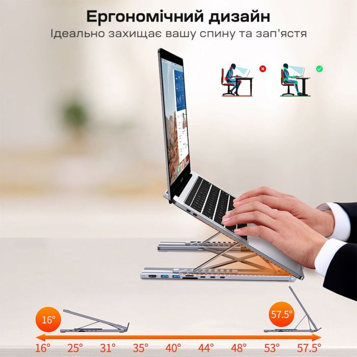 USB-C хаб-підставка 7-в-1 Choetech M57 HDMI 4K@30Hz, 2 USB 3.0, USB-C Data, USB-C PD 100W, SD-card, TF-card