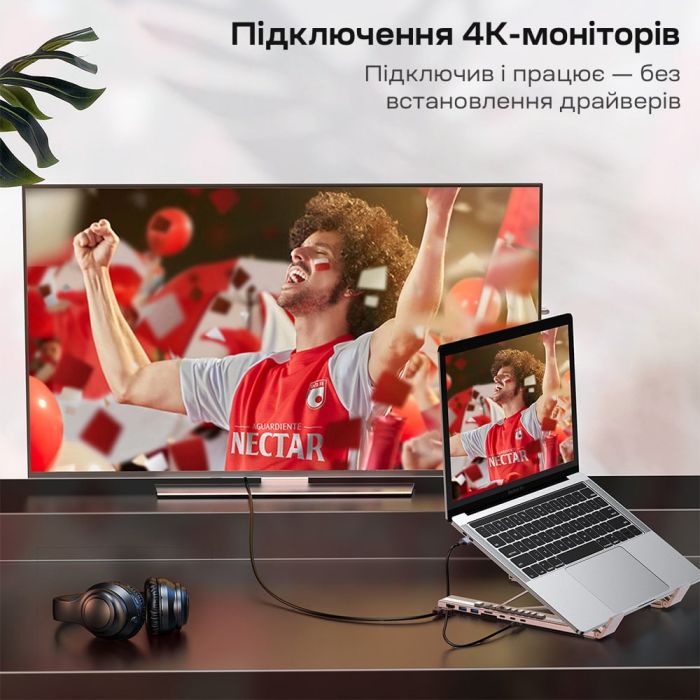 USB-C хаб-підставка 7-в-1 Choetech M57 HDMI 4K@30Hz, 2 USB 3.0, USB-C Data, USB-C PD 100W, SD-card, TF-card