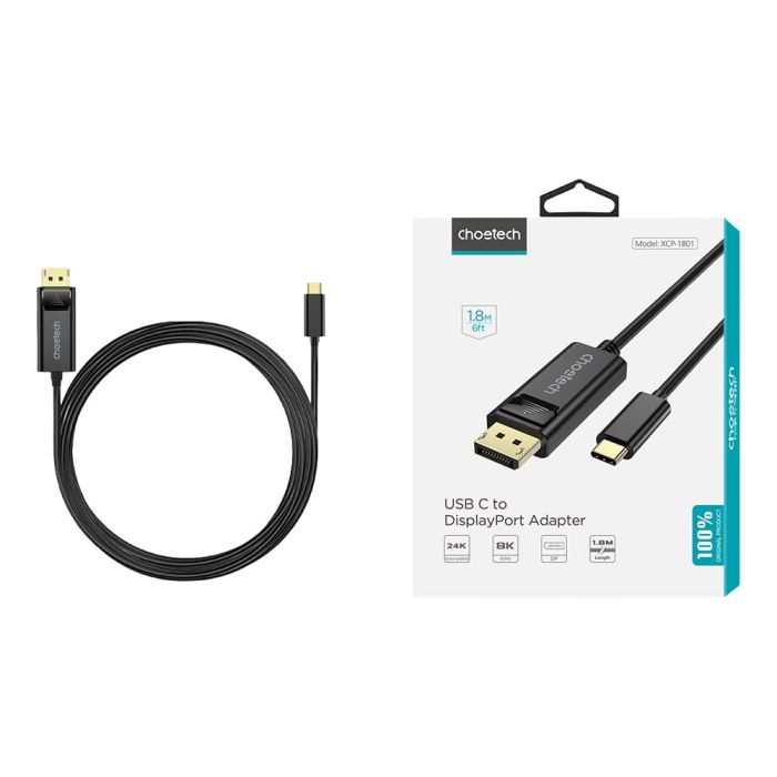 Кабель Choetech XCP-1801 Black USB-C to DisplayPort 8K@60Hz 1.8m
