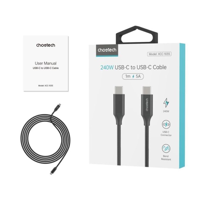 Кабель Choetech XCC-1035 Black USB-C to USB-C PD3.1 240W 1m