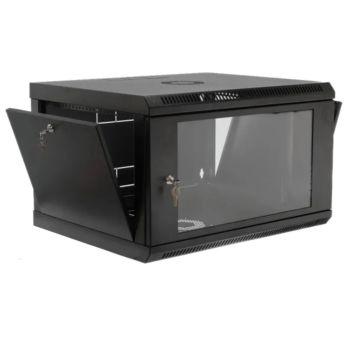 19" 6U, 600x500x373мм акрилове скло, чорна Шафа