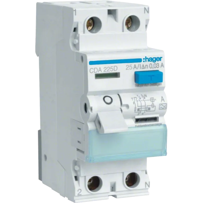 Hager CDA225D Диференціальне реле 2P, 6kA, 25A, 30mA, A