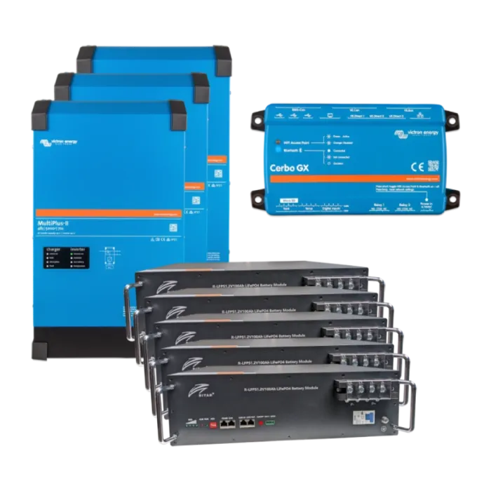 VictronEnergy MultiPlus-II + Ritar R-LFP51.2V100AH Система безперебійного живлення3 фази, 12кВт, 25кВт●год