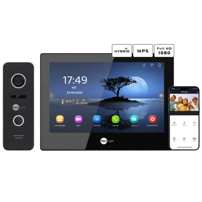 Neolight ALPHA Hybrid Black + PRIME FHD Black з кутком Комплект відеодомофону