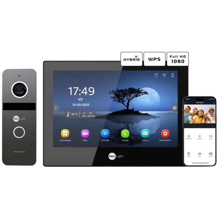 Neolight ALPHA Hybrid Black + SOLO IP Graphite з кутком, PoE адаптер для панелі виклику Комплект відеодомофону
