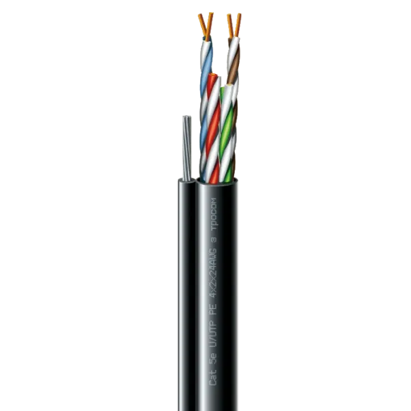 Cat. 5e U/UTP  РЕ steel cord 4x2x24 AWG (k) трос (70910181) бухта 500м. Кабель кручена пара ЗЗКМ (UTP мідь вуличний з тросом)