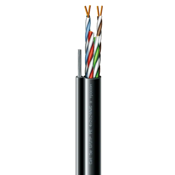 Cat. 5e U/UTP  РЕ steel cord 4x2x24 AWG (k) трос (70910181) бухта 305м Кабель кручена пара ЗЗКМ (UTP мідь вуличний з тросом)