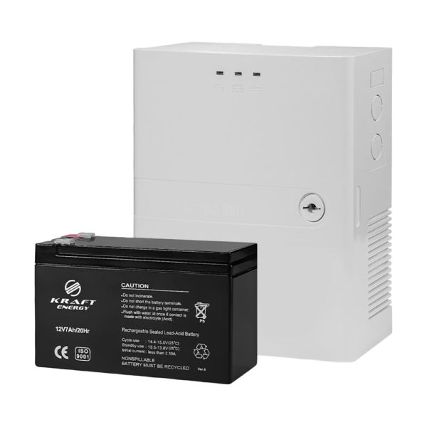Комплект Kraft: джерело безперебійного живлення PSU-1203LED(P)  і акумуляторна батарея 12В 7.2Аг 
