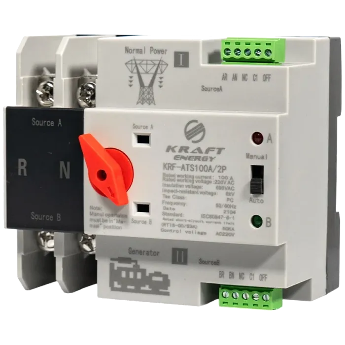 Kraft KRF-ATS100A/2p Автоматичний перемикач (АВР) під DIN-рейку 2 полюси