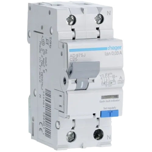 Hager 1+N С25/30mA 6кА, тип-A AD975J Дифавтомат