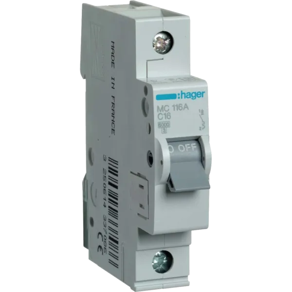 Hager In=16А «C» 6kA MC116A Автоматичний вимикач