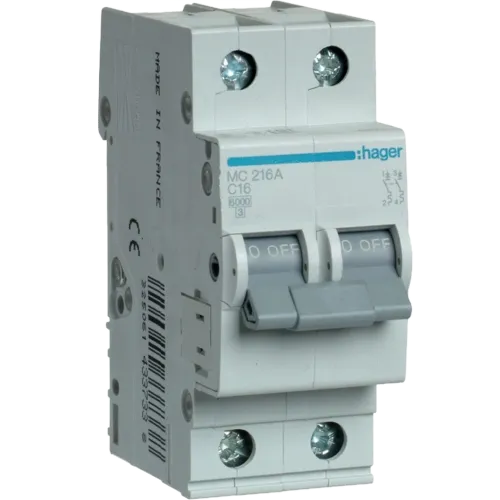 Hager MC216A Автоматичний вимикач 2P 6kA C-16A 2M