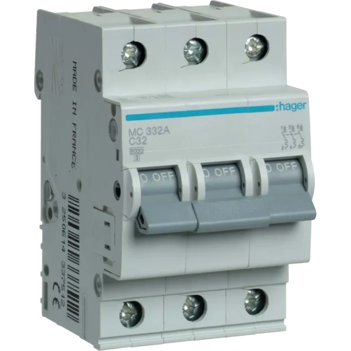 Hager In=32 А, 3п, С, 6 kA, 3м MC332A Автоматичний вимикач
