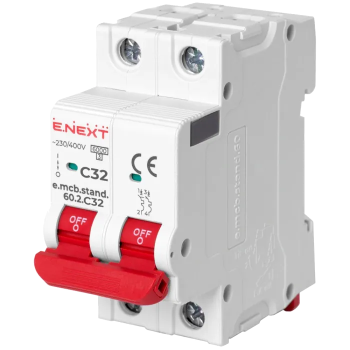 Enext e.mcb.stand.60.2.C32, 2р, 32А, C, 6кА Модульний автоматичний вимикач