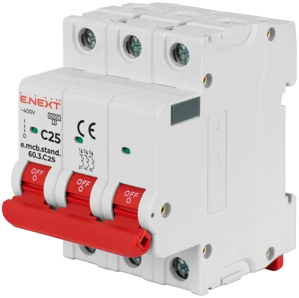 Enext e.mcb.stand.60.3.C25, 3р, 25А, C, 6 кА Модульний автоматичний вимикач