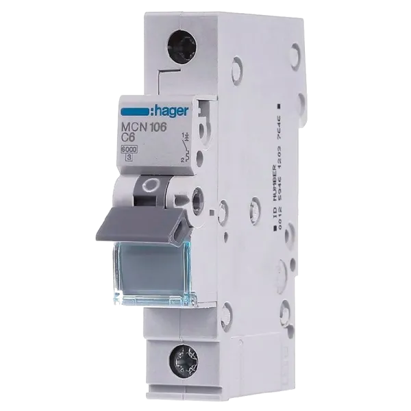 Hager MCN106 Автоматичний вимикач 1P 6kA C-6A 1M