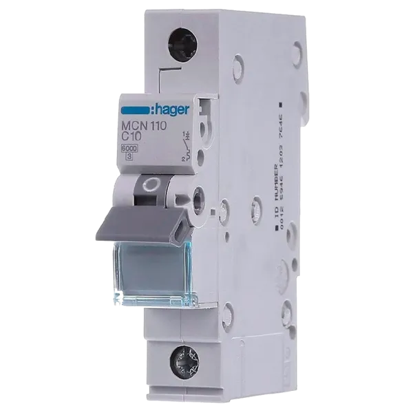 Hager MCN110 Автоматичний вимикач 1P 6kA C-10A 1M